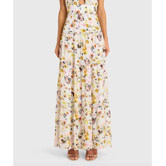 NEW AMANDA UPRICHARD estella maxi dress in white multi